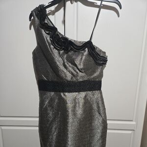 Max & Cleo Black and Silver One-Shoulder Mini Dress